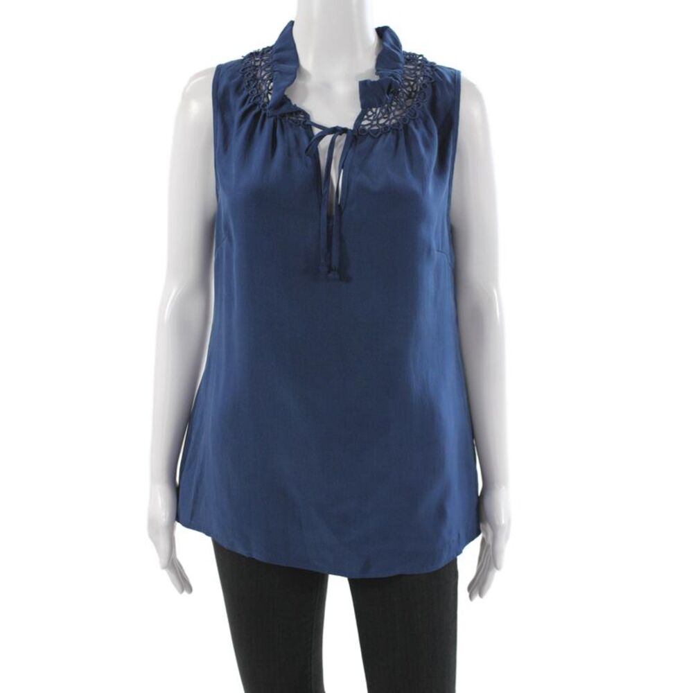 Beth Bowley Women Basic Silk Blue Sleeveless Round Neck Blouse Size 8